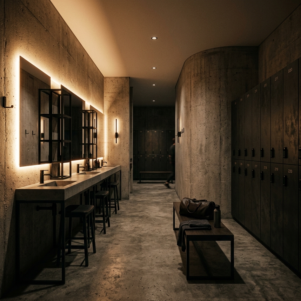 Minimalist concrete gym mirrors